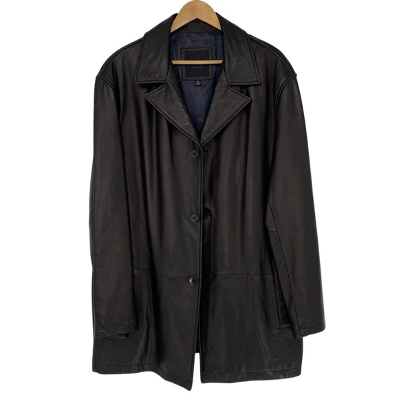 Andrew Marc Men's Black Leather Button Front Blazer Jacket Coat XL - Picture 1 of 16